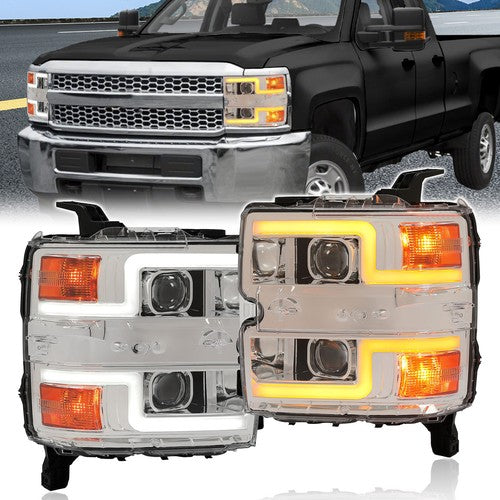 Solid Spare For 15-19 Chevy Silverado 2500HD 3500HD Sequential LED DRL Projector Headlights