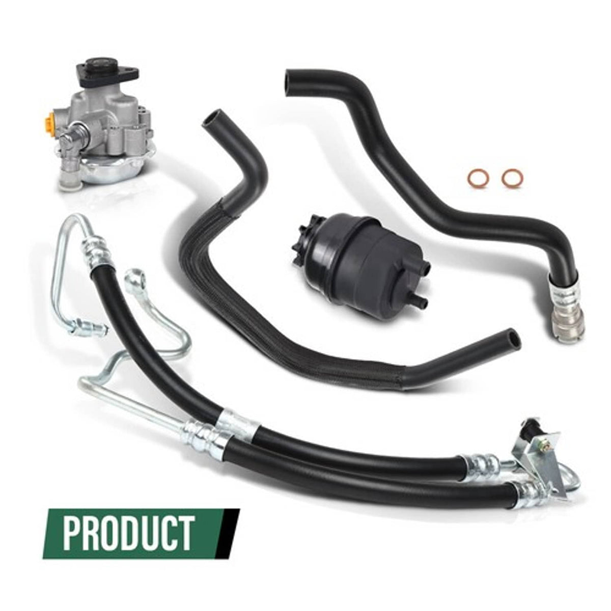 Solid Spare Fit for 01-05 BMW E46 325i 330i Power Steering Pump + Hoses + Reservoir w/ Cap