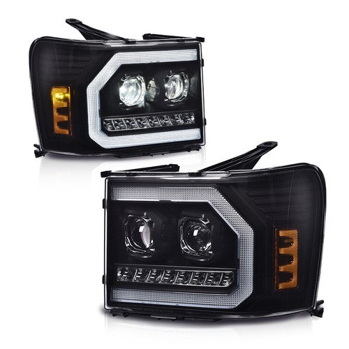 Solid Spare Fit For 07-13 GMC Sierra 1500 2500HD 3500HD LED DRL Projector Headlights