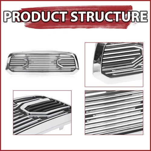 Solid Spare For 2013-2018 Dodge Ram 1500 Front Bumper Grille Chrome Grill Big Horn Style