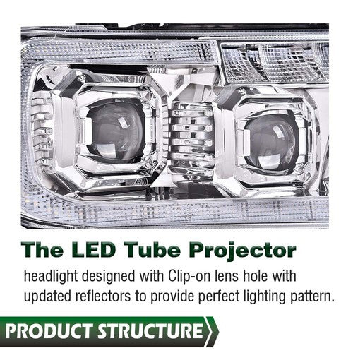Solid Spare Fit For 07-13 Tundra 08-17 Sequoia Chrome/Amber LED Tube Projector Headlights