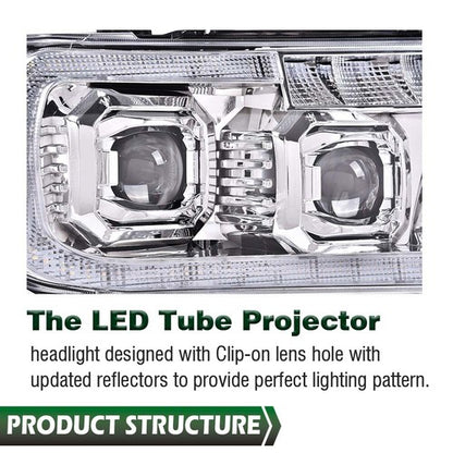 Solid Spare Fit For 07-13 Tundra 08-17 Sequoia Chrome/Amber LED Tube Projector Headlights