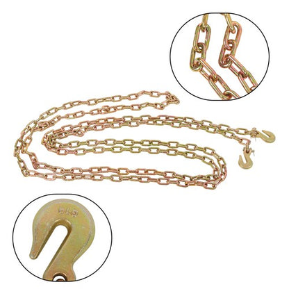 Solid Spare G70 1/4in×20ft Transportation Bundle Chain Steel Gold 3150lbs with Clevis Hooks