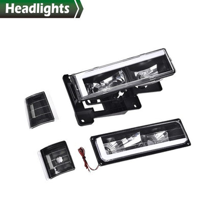 Solid Spare LED DRL Headlights+Bumper Lamps Black Fit For 94-98 GMC C/K Sierra Suburban