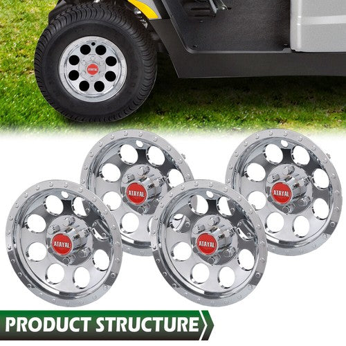 Solid Spare Fit For EZGO Club Car Yamaha Golf Cart 10" Wheel Rim Cover Set of 4 Silver