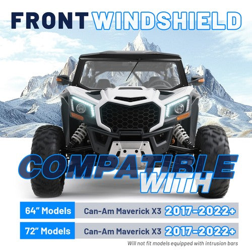 Solid Spare For Can-Am Maverick X3 DS/RC 2017+ 2025 ATV/UTV Glass Front Windshield w/ Wiper