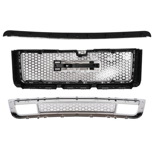 Solid Spare For 2007-13 GMC Sierra 1500 Denali Pickup Upper Lower Grille Hood Molding Chrome