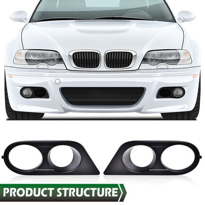 Solid Spare Fit For 01-06 BMW E46 M3 2-Door Matte Black Front Bumper Fog Light Cover