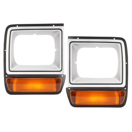 Solid Spare For Dodge D/W Pickup Truck Headlight Bezel 1986-1990 Pair w/Corner Parking Light
