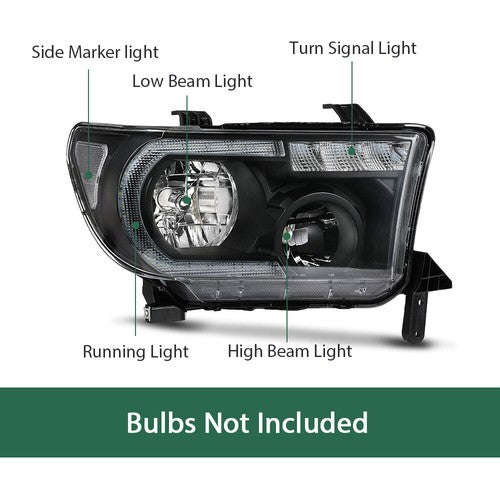 Solid Spare Fit For 07-13 Toyota Tundra 08-17 Sequoia Black/Clear LED Tube Headlights