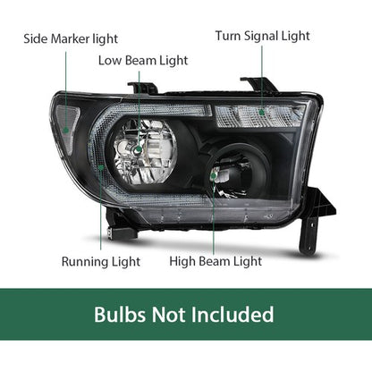 Solid Spare Fit For 07-13 Toyota Tundra 08-17 Sequoia Black/Clear LED Tube Headlights
