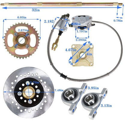 Solid Spare 1"x 32" Go Kart ATV Rear Live Axle Kit Brake Assembly For Drift Trike Go Kart