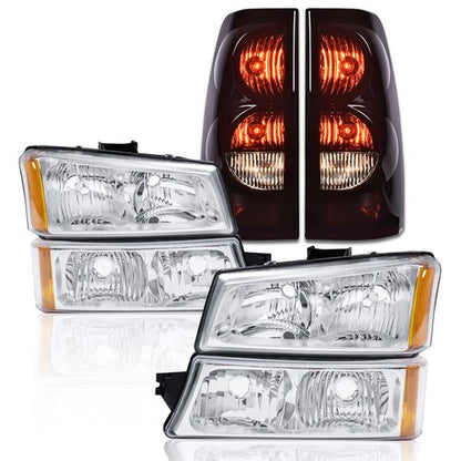 Solid Spare Fit For 03-06 Chevy Silverado 1500 2500 3500 Chrome Headlights+Tail Lights