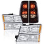 Solid Spare Fit For 03-06 Chevy Silverado 1500 2500 3500 Chrome Headlights+Tail Lights