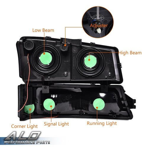 Solid Spare Fit For 03-2007 Chevy Silverado Avalanche LED DRL Smoked Headlights Bumper Lamps