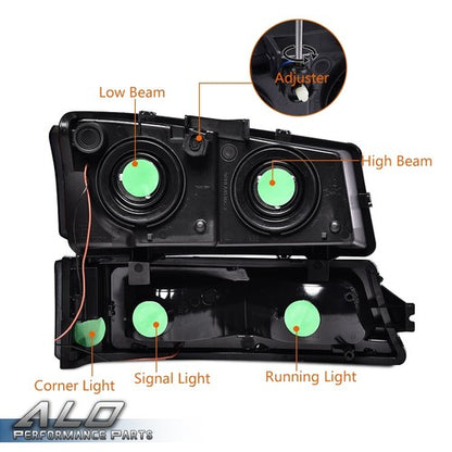 Solid Spare Fit For 03-2007 Chevy Silverado Avalanche LED DRL Smoked Headlights Bumper Lamps