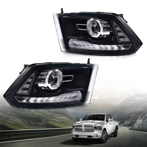 Solid Spare LED DRL Projector Headlights w/ Harness Fit For 09-18 Ram 1500 2500 3500 Black