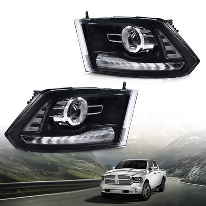 Solid Spare LED DRL Projector Headlights w/ Harness Fit For 09-18 Ram 1500 2500 3500 Black