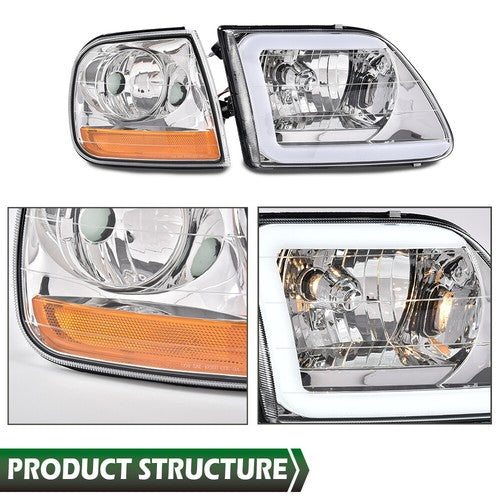Solid Spare Clear LED DRL Headlights+Corner Lights Fit For 97-03 Ford F150/99-02 Expedition