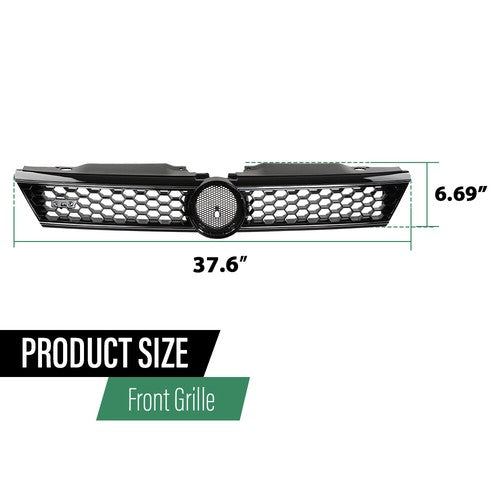 Solid Spare Fit For 2010-2014 VW Jetta Hex Front Bumper Upper Grille Grill w/ Chrome Trim
