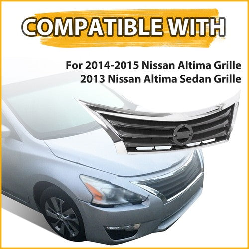 Solid Spare For 2013 - 2015 14 Nissan Altima Front Bumper Grille Upper Grill Assembly Chrome