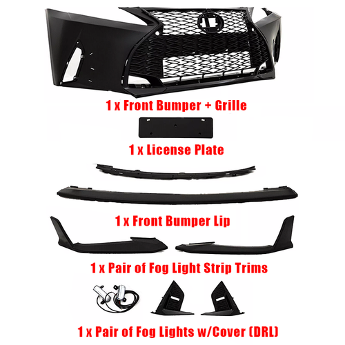 Fit Lexus IS250 IS350 06-13 Bumper Grill+Lip+Fog Light Conversion to 21+ F-Sport
