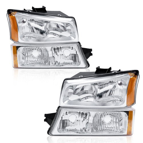 Solid Spare Chrome Housing Headlight Amber Signal+Bumper Fit For 03-07 Silverado/Avalanche