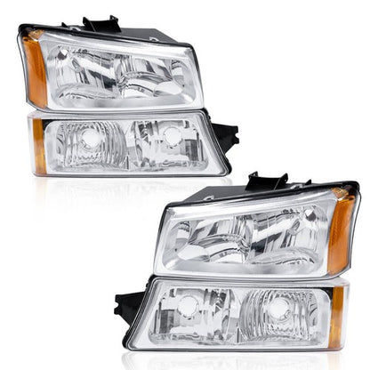 Solid Spare Chrome Housing Headlight Amber Signal+Bumper Fit For 03-07 Silverado/Avalanche