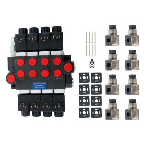 Solid Spare 4 Spool 12V DC Solenoid Hydraulic Control Valve 13GPM 3600PSI Double Acting