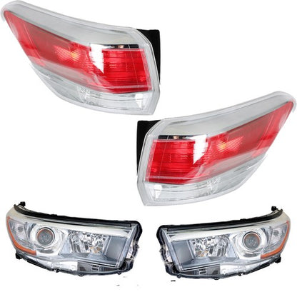 Solid Spare Driver&Passenger Halogen For 2014-2016 Toyota Highlander Tail Lights+Headlights