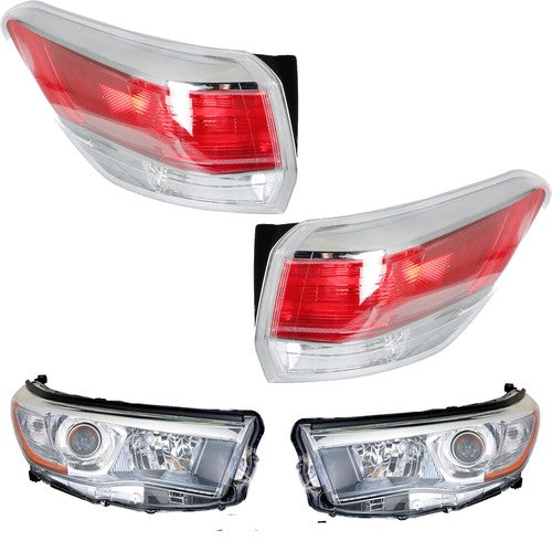 Solid Spare Driver&Passenger Halogen For 2014-2016 Toyota Highlander Tail Lights+Headlights
