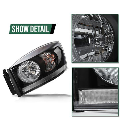 Solid Spare Clear Black Headlights Fit For 06-08 Dodge Ram 1500/2006-09 Ram 2500 3500