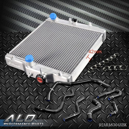 Solid Spare Fit For 92-00 Civic B16 B18 Type R 2Row 42mm Aluminum Radiator + Silicone Hose