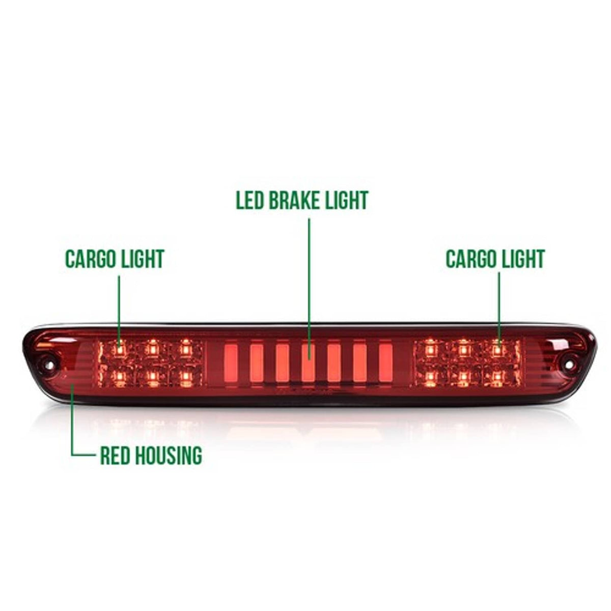 Solid Spare Fit For 2004-2012 Colorado Canyon Red/Chrome LED 3rd Brake Light Cargo Lamp