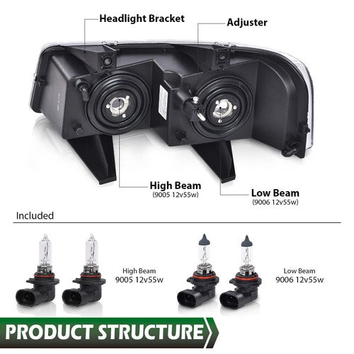 Solid Spare Fit For 2003-2023 Chevrolet Express GMC Savana Van Left+Right Headlights Black