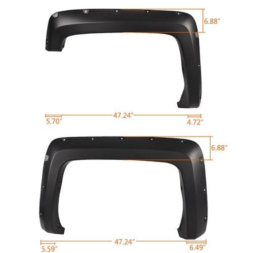 Solid Spare Fit For 2014-2018 Chevy Silverado 6.5'-8' Bed Pocket Rivete Style Fender Flares