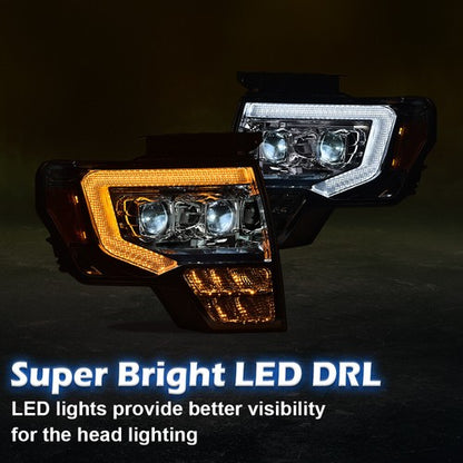 Solid Spare Fit For 09-14 Ford F-150 F150 Dual LED Projector Headlights Lamps Smoke/Chrome