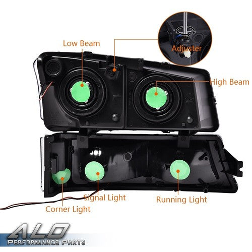 Solid Spare Fit For 2003-2007 Chevy Silverado/Avalanche LED DRL Black Headlights+Fog Lights