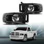 Solid Spare Clear/Black LED Tube DRL Headlights Fit For 2002-2005 Dodge Ram 1500 2500 3500