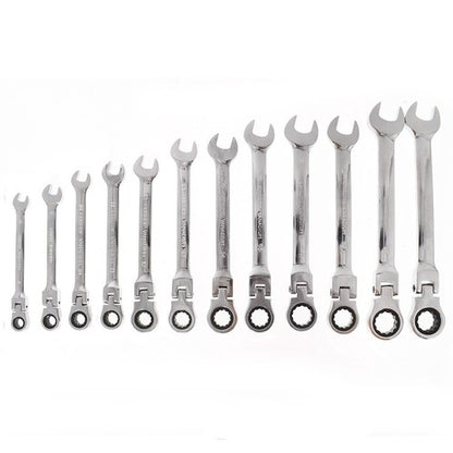 Solid Spare 12pc Flexible Head Ratcheting Wrench Combination Spanner Tool Set 8-19mm Metric
