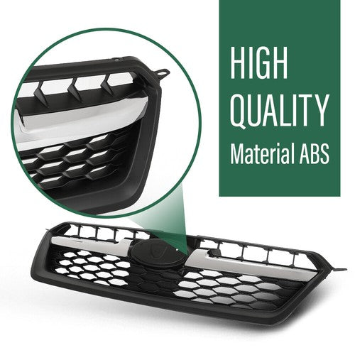 Solid Spare Fit For 2012-2014 Subaru Impreza Black Front Bumper Upper Grille w/ Chrome Tirm