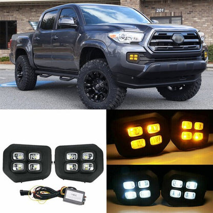 Fit 2016-2022 Toyota Tacoma 4-Eyes DRL LED White&Amber Fog lights Turn signal