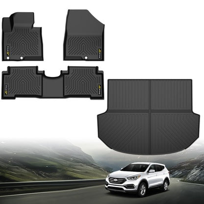 Solid Spare Fit For 2013-2018 Hyundai Santa Fe All Weather TPE Floor Mats+Cargo Liner