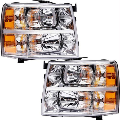 Solid Spare For 2007-2013 Chevy Silverado 1500 2500HD Chrome Housing Headlights Left & Right