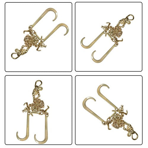 Solid Spare 5/16" G70 V-Chain Bridle w/ 15" Large J Hooks,T- Hook & J-Hook w/ Grab Hooks 3'