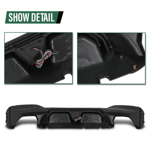 Solid Spare Gloss Black For BMW G30 M Sport 17-23 M5 CS Style Rear Bumper Diffuser W/Red LED