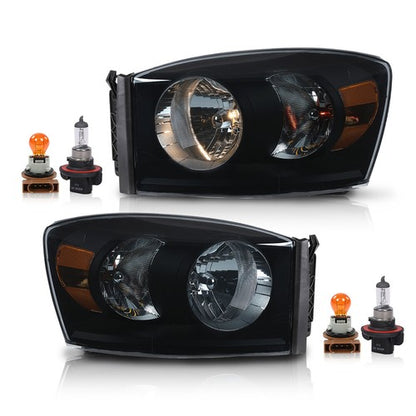 Solid Spare Fit For 06-08 Dodge Ram 1500/2006-2009 Ram 2500 3500 Smoke Black Headlights
