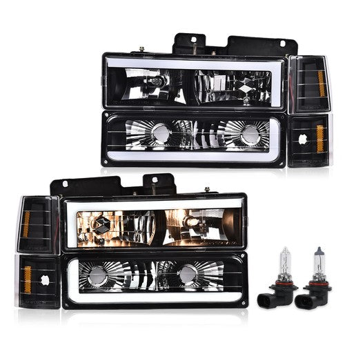 Solid Spare Fit For 94-00 Chevy GMC C/K Suburban LED Tube DRL Headlights Headlamps Black
