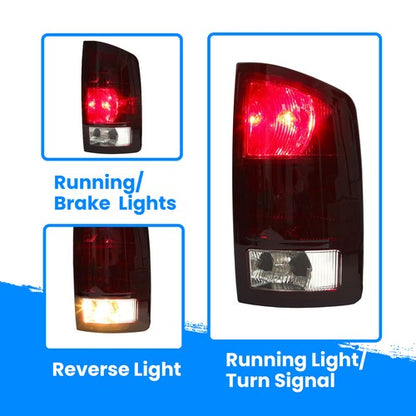 Solid Spare Pair Red Smoked Tail Lights w/Bulbs For 2002-2006 Dodge Ram 1500 03-06 2500 3500