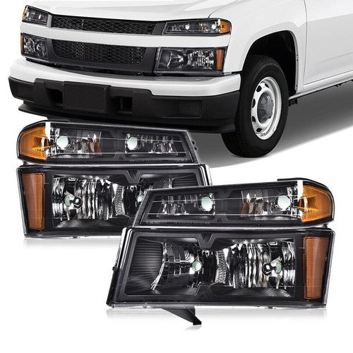 Solid Spare Fits 2004-2012 GMC Canyon Chevy Colorado Pair Headlights Front Bumper Lamps
